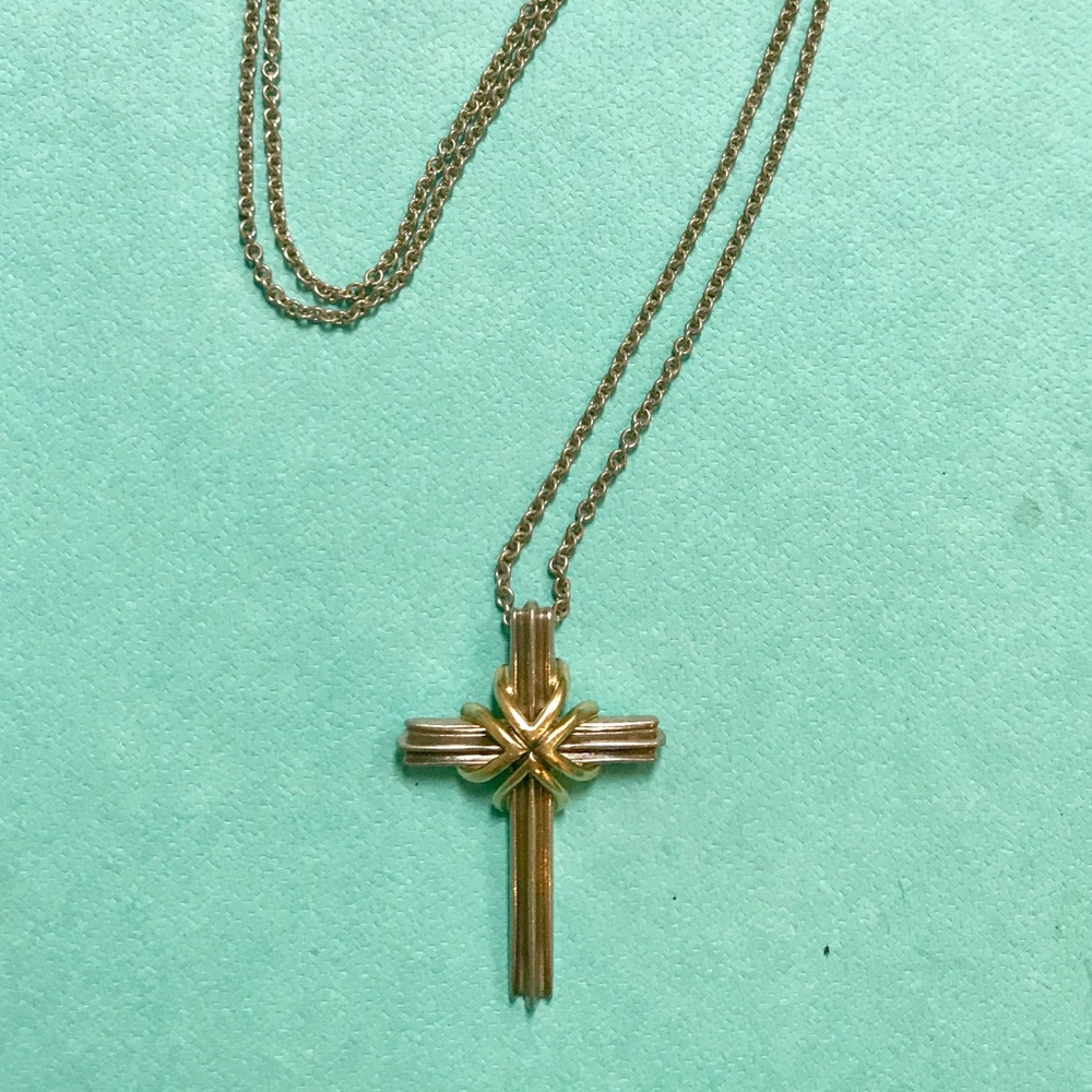 Tiff & Co silver/18 k gold cross necklace